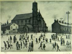 LAURENCE STEPHEN LOWRY limited edition (67/500) monochrome print - with numerous figures entitled '