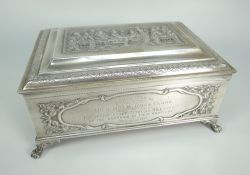BELIEVED INDIAN SILVER RECTANGULAR CIGARETTE BOX overall decorated with figural scenes,