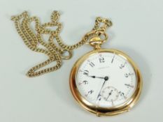 AN 18K GOLD GENTLEMAN'S POCKET WATCH AND YELLOW METAL CHAIN (believed 18k gold) by Tiffany & Co. The