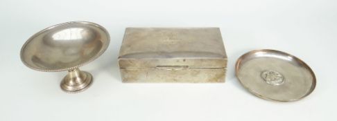 SILVER RECTANGULAR TWO-SECTION CIGARETTE BOX engraved W R C S.India 301132, hallmarked 935 silver