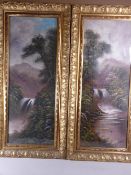 W COLLINS oils on board, a pair - waterfall and mountain scenes, signed, in good gilt frames, 85 x
