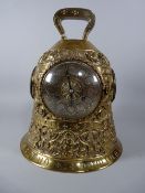 A LATE 19th CENTURY FRENCH BRASS NOVELTY TIMEPIECE & THERMOMETER with barometer, cast bell form