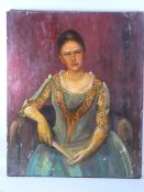 LATE 19th CENTURY ENGLISH SCHOOL oil on canvas, unframed - portrait of an elegant seated lady with a