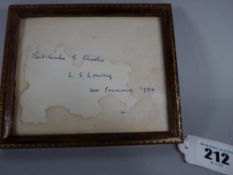 L S LOWRY a framed single page autograph - 'Best Wishes to Charles, L S Lowry, 24 January, 1974,