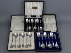 THREE CASED SETS OF HALLMARKED SILVER TEASPOONS including a stylish set of six by Mappin & Webb, 6