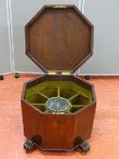 A VICTORIAN MAHOGANY & LINE INLAID OCTAGONAL WINE COOLER with eight section interior and central