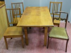 A POLISHED REFECTORY TYPE DINING TABLE, 136 cms long, 75 cms wide, 75 cms high, three farmhouse