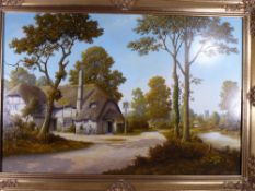 L E FORSE oil on canvas - 'The Bell Inn', signed, 59 x 89 cms