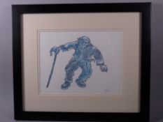 SIR KYFFIN WILLIAMS RA framed greetings card with signed thank you letter from Sir Kyffin verso,