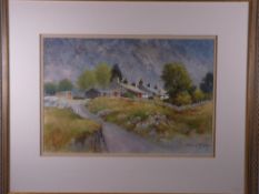 GERALD V GADD watercolour and pastel - row of North Wales quarry cottages, signed, 26 x 38.5 cms