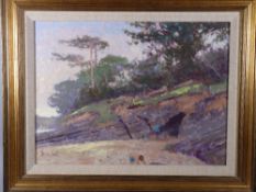 OLIVER WARMAN (a Welsh Guardsman) RBA ROI, oil on board - rocky coastal scene with figures, signed