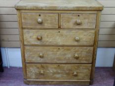 AN ANTIQUE PINE CHEST OF TWO OVER THREE DRAWERS, 108 cms high, 99 cms wide, 46 cms deep