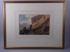 19th CENTURY watercolour - crag scene, labelled verso 'Carreg Wasted, Llanberis, circa 1830', 13 x