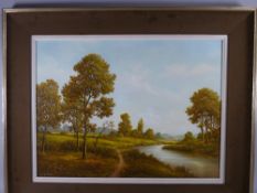 L E FORSE oil on canvas - river pathway, signed, 44 x 59 cms