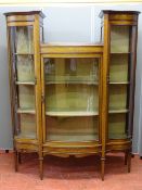 A GOOD EDWARDIAN INLAID MAHOGANY CHINA DISPLAY CABINET with single bowed glass central door and