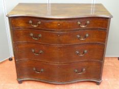 AN EARLY 19th CENTURY MAHOGANY SERPENTINE FRONT CHEST of four long graduated drawers, 118 cms