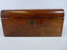 A VICTORIAN BURR WALNUT WRITING SLOPE and associated period contents, 16.5 cms high, 35.5 cms