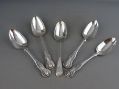 A SET OF FOUR KING'S PATTERN SILVER SERVING SPOONS, 10 troy ozs, Edinburgh 1881 and a non-matching