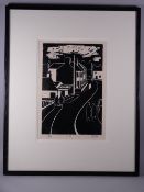 KAREL LEK limited edition (6/14) linocut - figures in a street, signed and entitled verso 'Sunday in