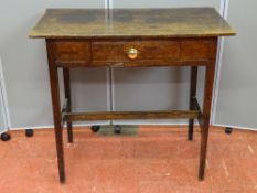 AN ANTIQUE OAK SIDE TABLE with small drawer, 85 cms wide, 44 cms deep, 78 cms high