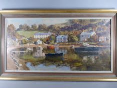 NANCY BAILEY oil on canvas - 'High Tide at Coombe', signed, 43 x 89 cms