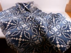 TWO TREFRIW WOOLLEN MILLS WELSH WOOLLEN BLANKETS, blue and white ground traditional style