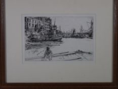 In the Manner of JAMES ABBOTT McNEILL WHISTLER etching - Eagle Wharf with numerous boats and