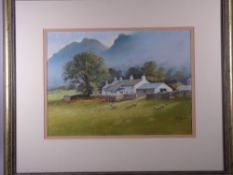 GERALD V GADD pastel - North Wales farmstead with sheep grazing, signed, 26 x 36.5 cms
