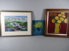 A G WILLIAMS two oils, one on board, one on canvas - still life, yellow flowers, 26 x 20 cms and