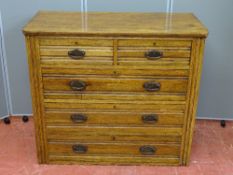 AN EDWARDIAN CHEST of two short over three long drawers, 95 cms wide, 51 cms deep, 91 cms high