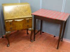 A NEAT REPRODUCTION WALNUT FALL FRONT LADY'S BUREAU with serpentine drawer detail on cabriole