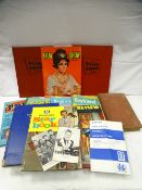 A selection of film and music related vintage annuals, two promotional cards for Slim Whitman, The