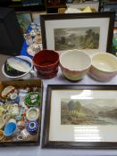 F W HAYES pair of oak framed prints - titled 'Llyn Dinas' and 'Llyn Crafnant', colour tinted, 33 x