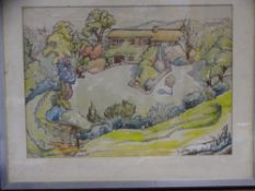 MARGO INGHAM watercolour - 'Crabtree Cottage, Prestbury, 36 x 50 cms