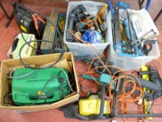 A mixed quantity of garage tools and accessories including a MAC petrol chainsaw, electricals etc