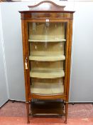 Bow fronted china cabinet, mahogany single door with shaped back rail and base shelf, 66cms x height