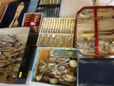 Collection of boxed and loose EPNS and other table cutlery