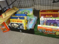 Two boxes of vintage and later tabletop board games and a boxed 'Mr Jackson's Magical Theatre' by