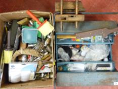 A metal cantilever toolbox and contents and a box of old tools etc