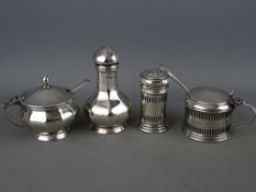 Six various hallmarked condiment items, 3.2 troy ozs gross