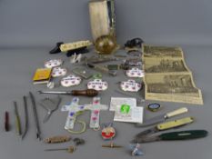 Mixed box of collectables to include a diamond gauge, six Royal Adderley porcelain drink's labels