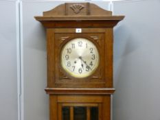 Silver dialled 1930's grandmother clock with pendulum, maker - William Watson, Liverpool, 183 cms