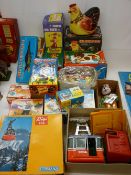 Good group of 20th Century boxed tinplate and other toys including a Lehmann cablecar toy