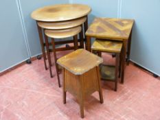 A vintage set of mahogany side tables, two further side tables etc