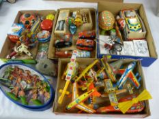 Mixed group of small tinplate toys, vehicles and planes etc including nine Britain's figures of