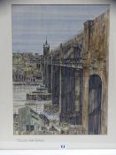 J N PADDEN pen and watercolour - 'High Level from Gateshead', dated '76, 52 x 38 cms