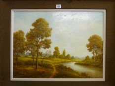 L E FORSE oil on canvas - river pathway, signed, 44 x 59 cms