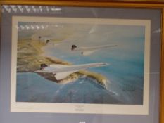 ROBERT TAYLOR limited edition 17/850 print - 'Concorde Formation', signed by pilots, 49 x 71 cms