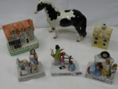 A Beswick model of a piebald pony A/F, and other mixed china ornaments