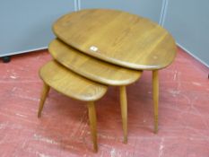 Ercol nest of three pebble shaped coffee tables
